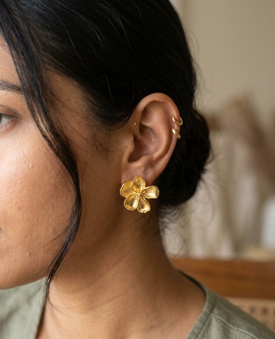 The Flora Molten Petal Studs – Handcrafted Brass Oversized Statement Earrings