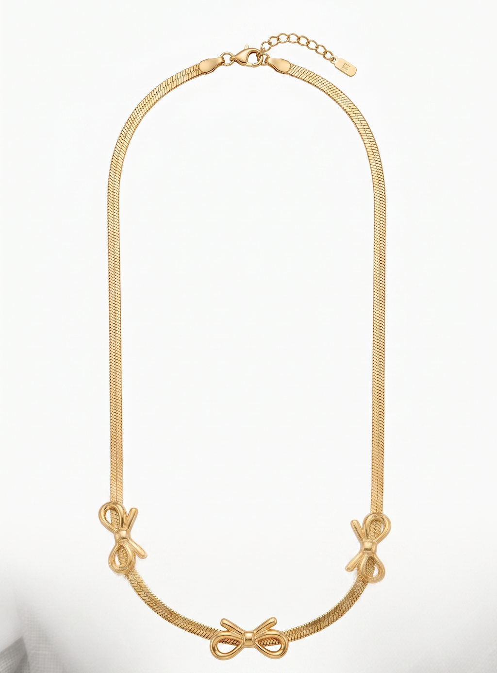 Golden Bow Trio Anti-Tarnish Necklace | 18K Gold Plated Coquette Herringbone Chain