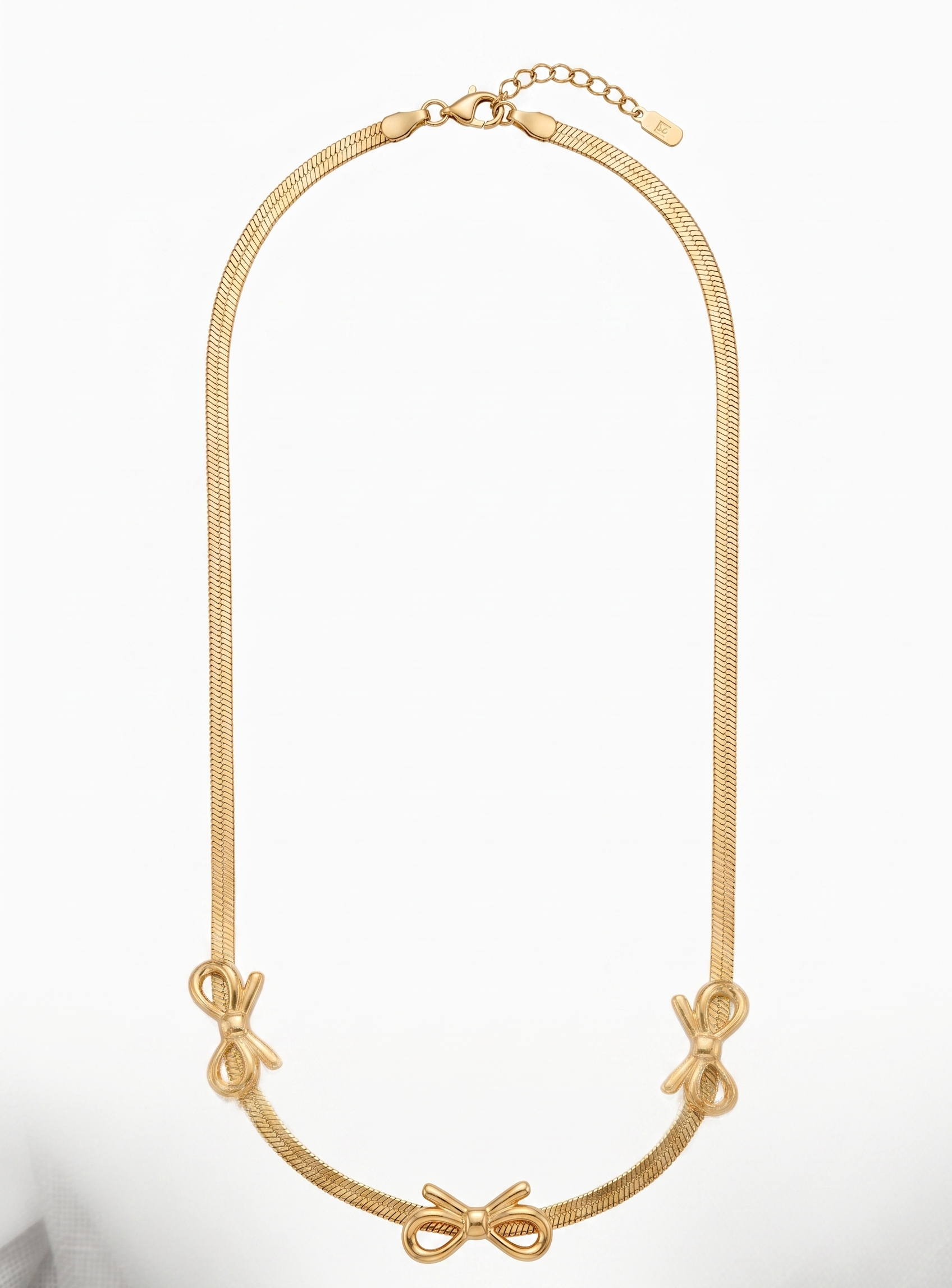 Golden Bow Trio Anti-Tarnish Necklace | 18K Gold Plated Coquette Herringbone Chain