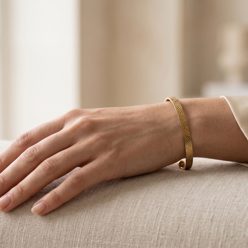 Nomad Geometric Engraved Open Cuff Bracelet