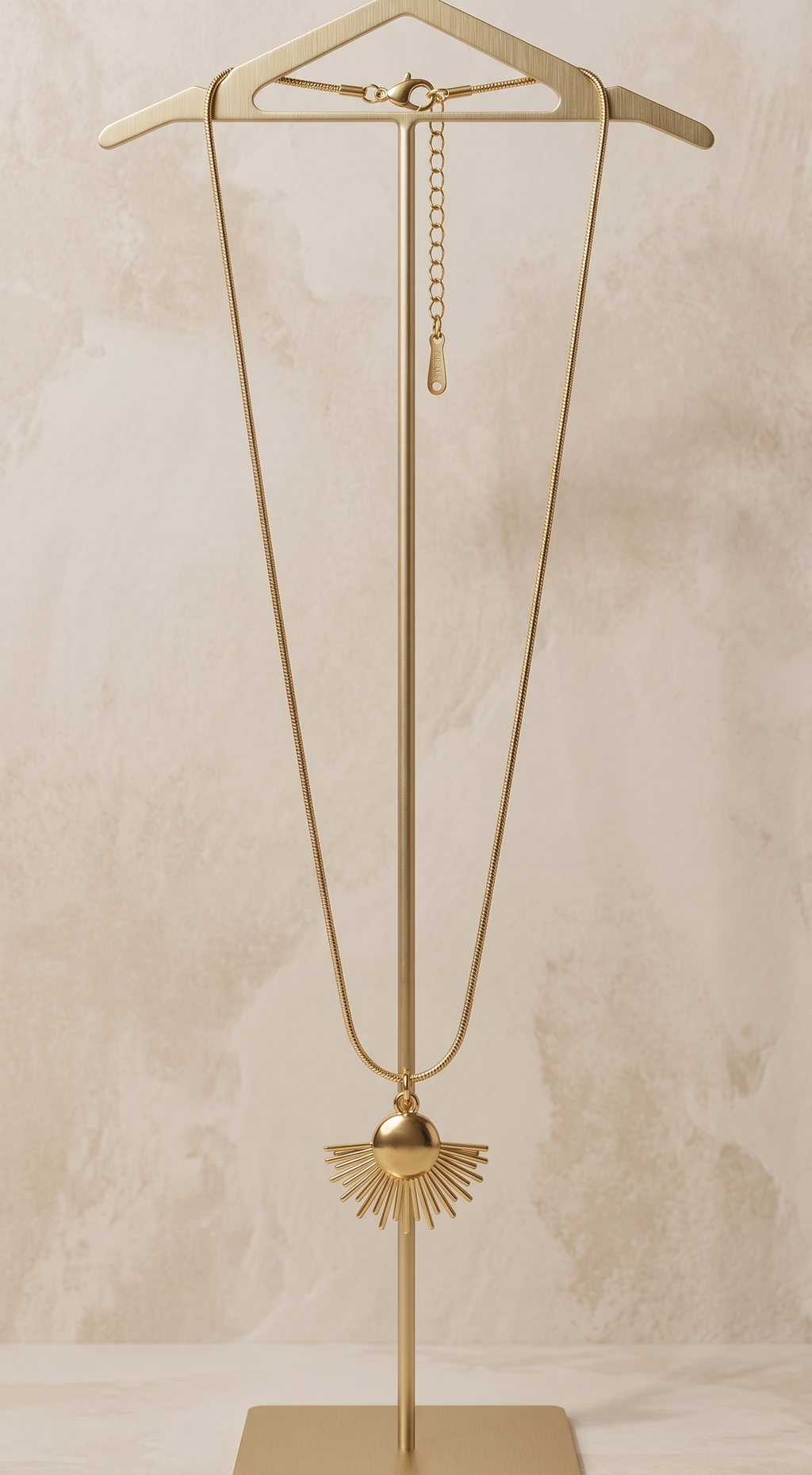 Golden Sunburst Anti-Tarnish Necklace – Modern Art Deco Pendant