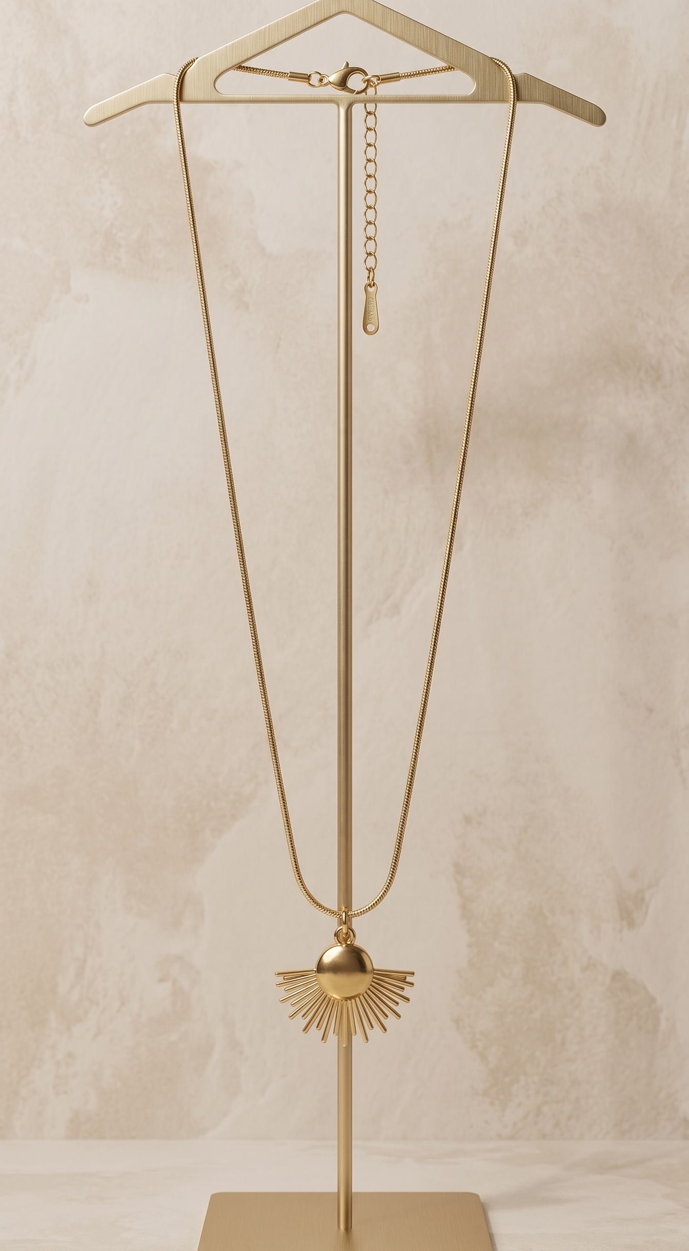 Golden Sunburst Anti-Tarnish Necklace – Modern Art Deco Pendant