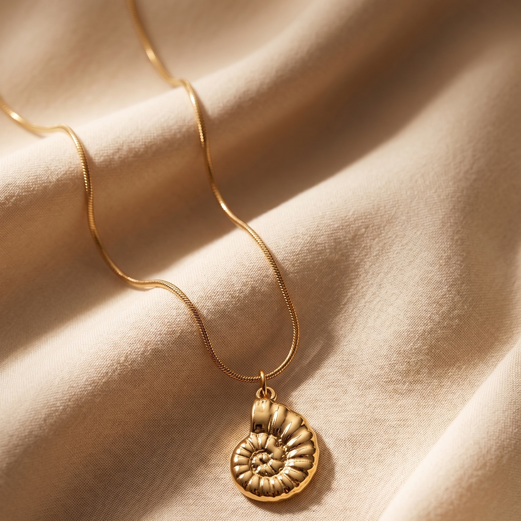 Golden Nautilus Spiral Anti-Tarnish Pendant Necklace