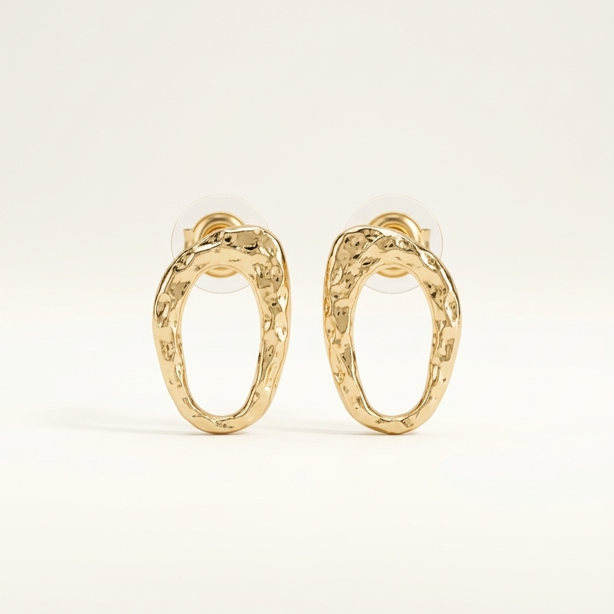 The Lyra Hammered Rose Studs – Handcrafted Rose Gold Finished Brass Earrings