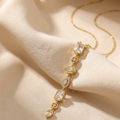 Multi-cut White Crystals Stones Golden Chain Y Necklace Waterproof Anti Tarnish 18K Gold Plated Spectrum Charm Necklace Chunky Layered white Rhinestone Jewelry for Women || Rakhi Gift for Sister