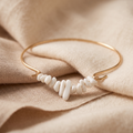 Bohemian Golden Hoop Bangle – Natural White Stone Statement Bracelet