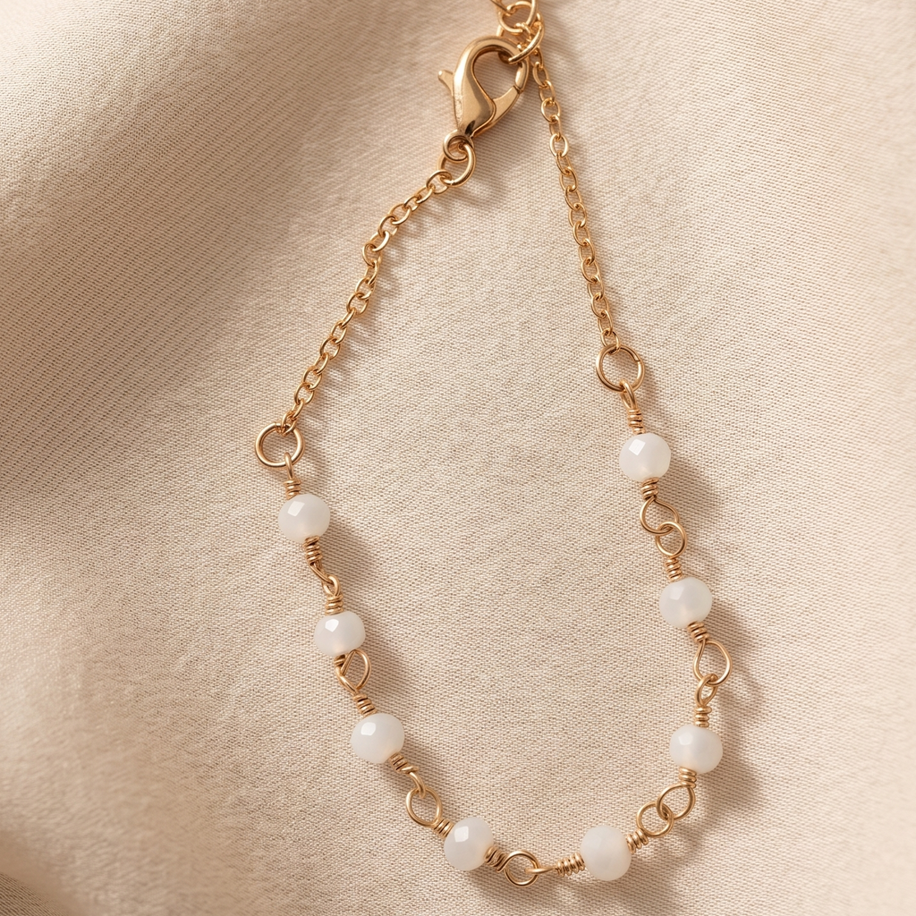 Ethereal Moonstone Beaded Chain Bracelet – 18K Gold Plated Anti-Tarnish Jewelry