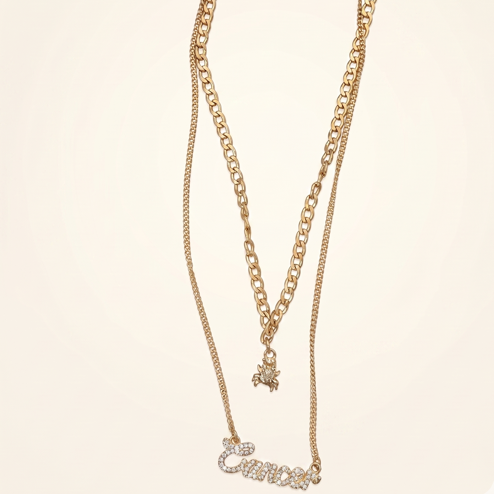 Double-Layered Anti-Tarnish Zodiac Necklace – Personalized Script Pendant Set