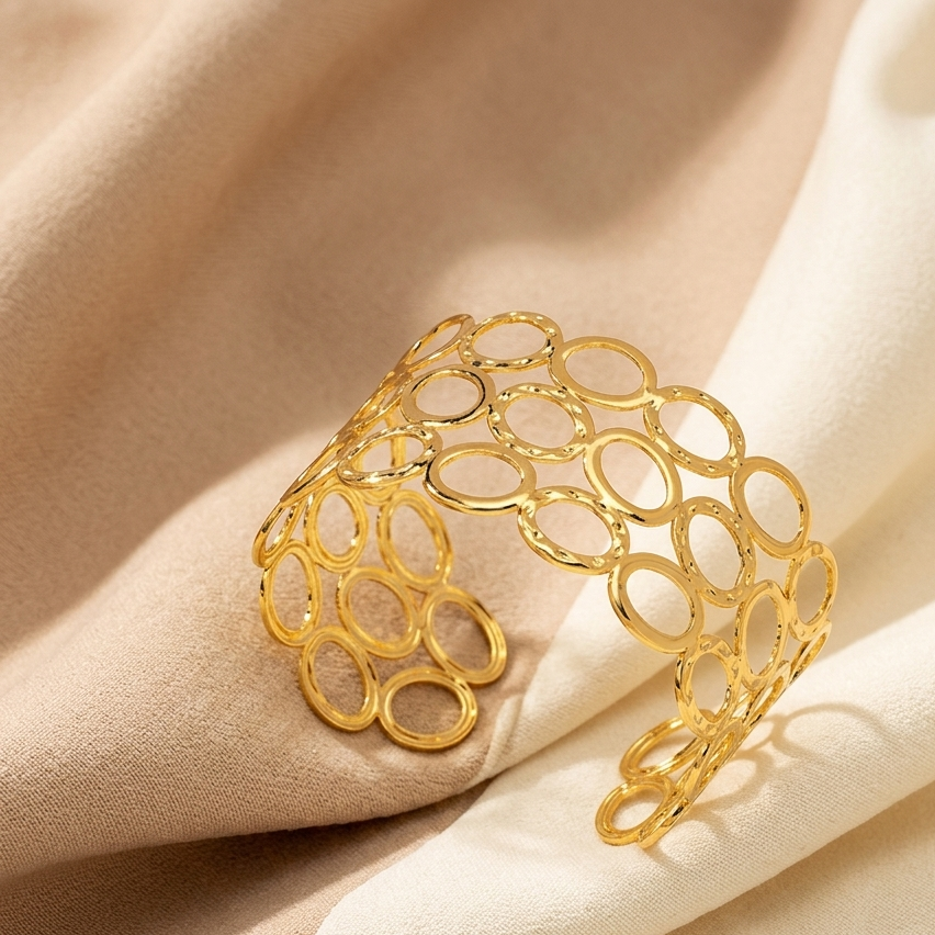 Stainless Steel Gold-Plated Cuff Bracelet || Contemporary Cuff Bracelet || Rakhi Gift for Sister