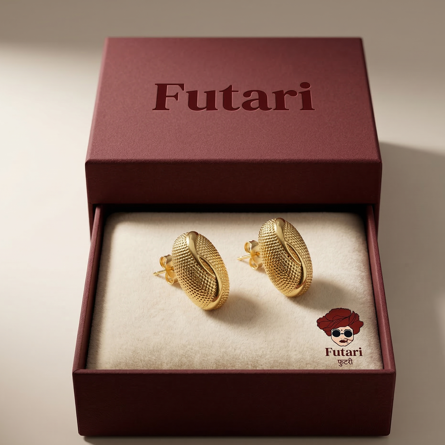 The Veda Textured Capsule Studs – 18K Gold Plated Stainless Steel Anti-Tarnish Earrings