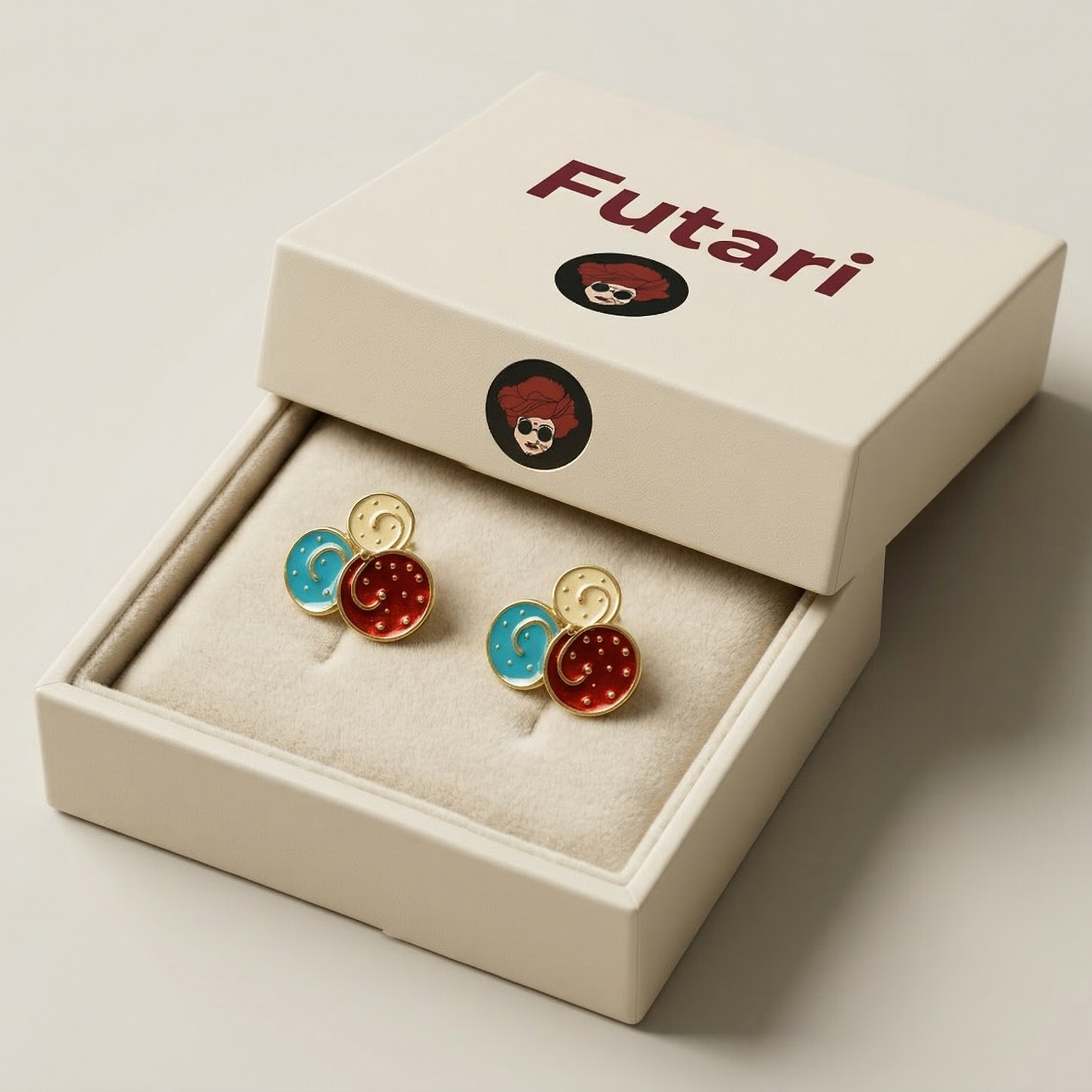 The Solstice Enamel & Brass Studs – Handcrafted Geometric Triple-Disc Earrings