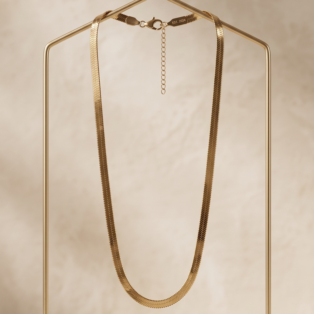 Signature Anti-Tarnish Herringbone Chain | 18K Gold Plated Waterproof Snake Chain Necklace