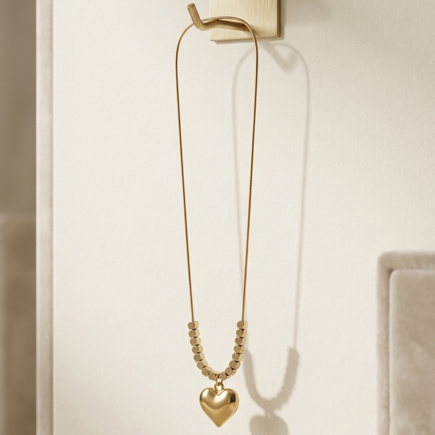 Dainty Heart & Geometric Cube Anti-Tarnish Necklace