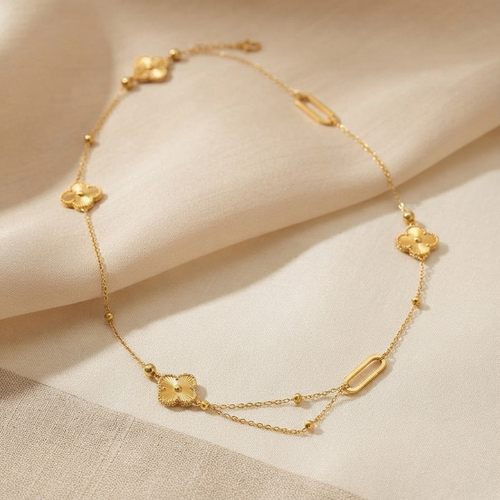 Dainty 18K Gold Plated Clover Belly Chain | Minimalist Waist Chain Jewelry || Rakhi Gift for Sister