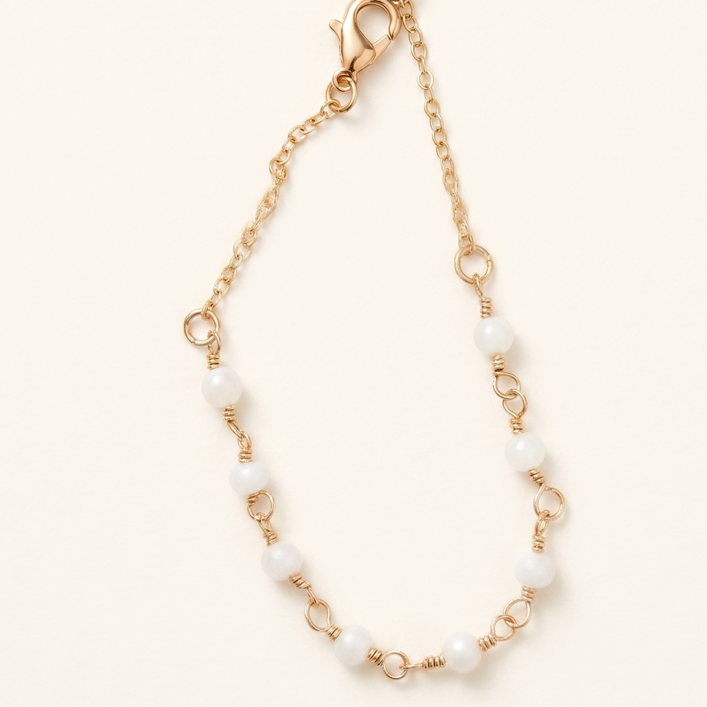 Ethereal Moonstone Beaded Chain Bracelet – 18K Gold Plated Anti-Tarnish Jewelry
