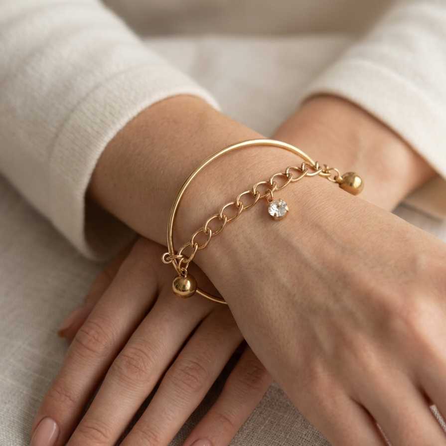 Draped Charm Fusion Bangle – Free Size