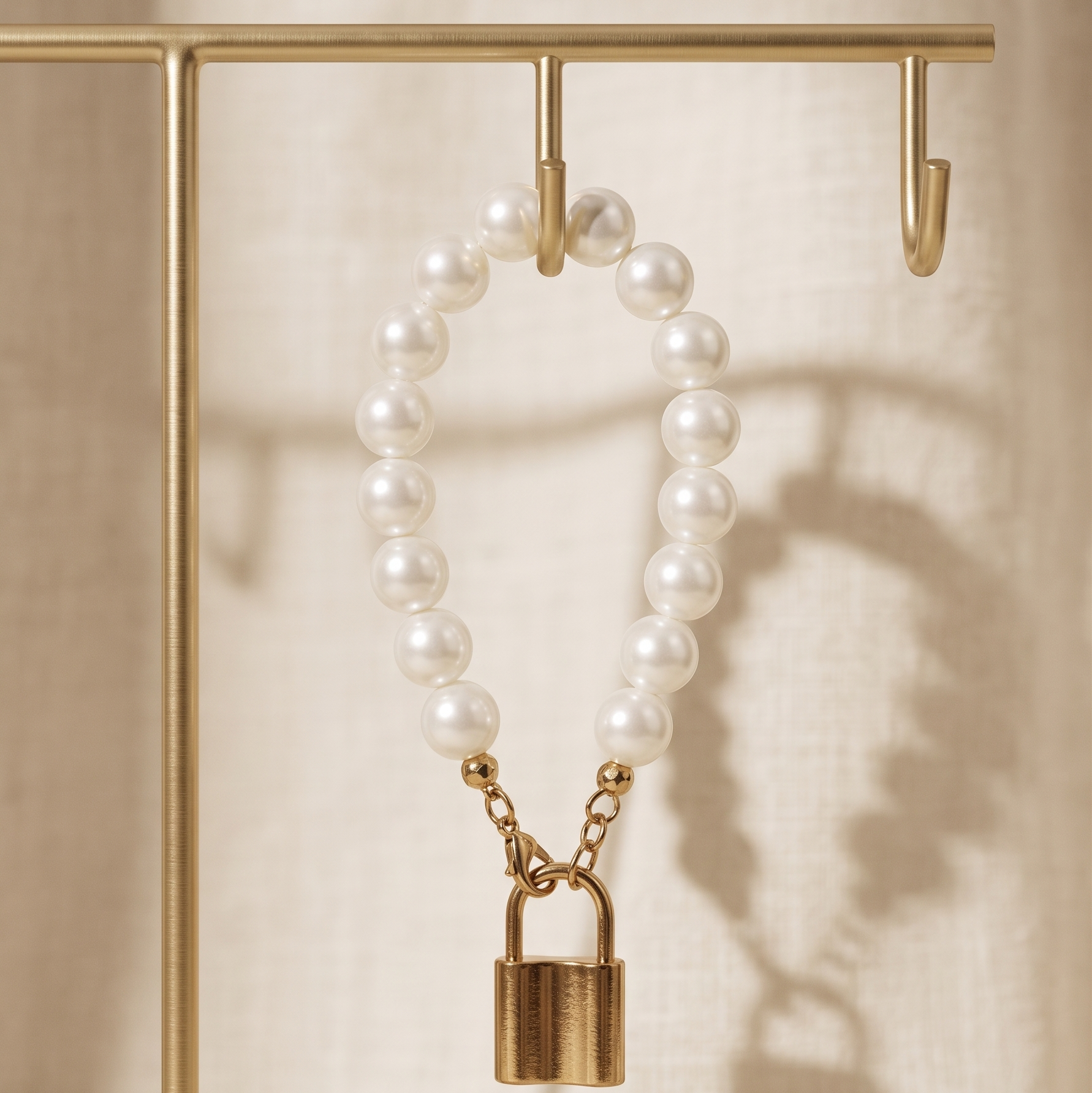 Parisian Gold Padlock Pearl Bracelet | Elegant Beaded Stretch Bracelet