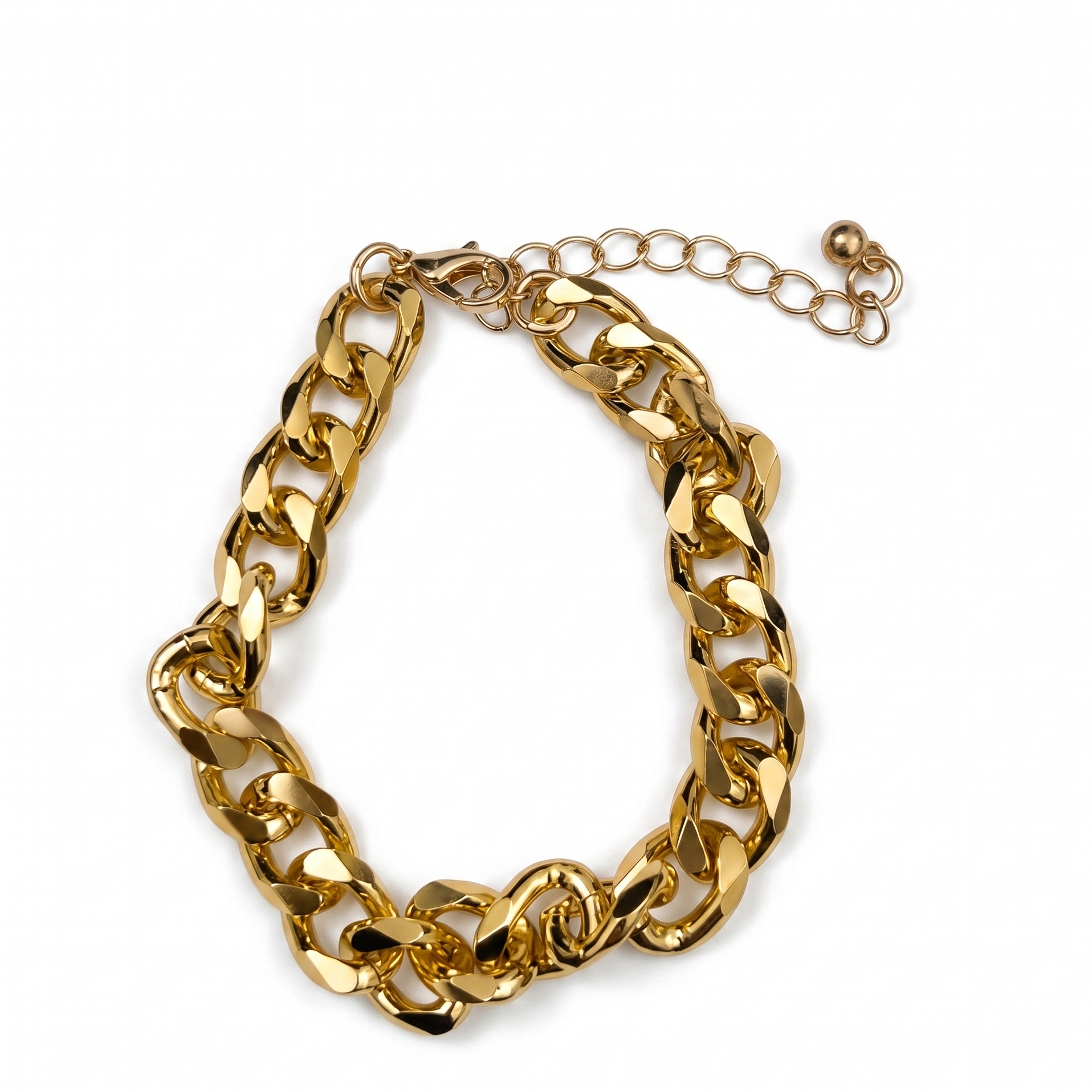 Gold chain bracelet on a white background