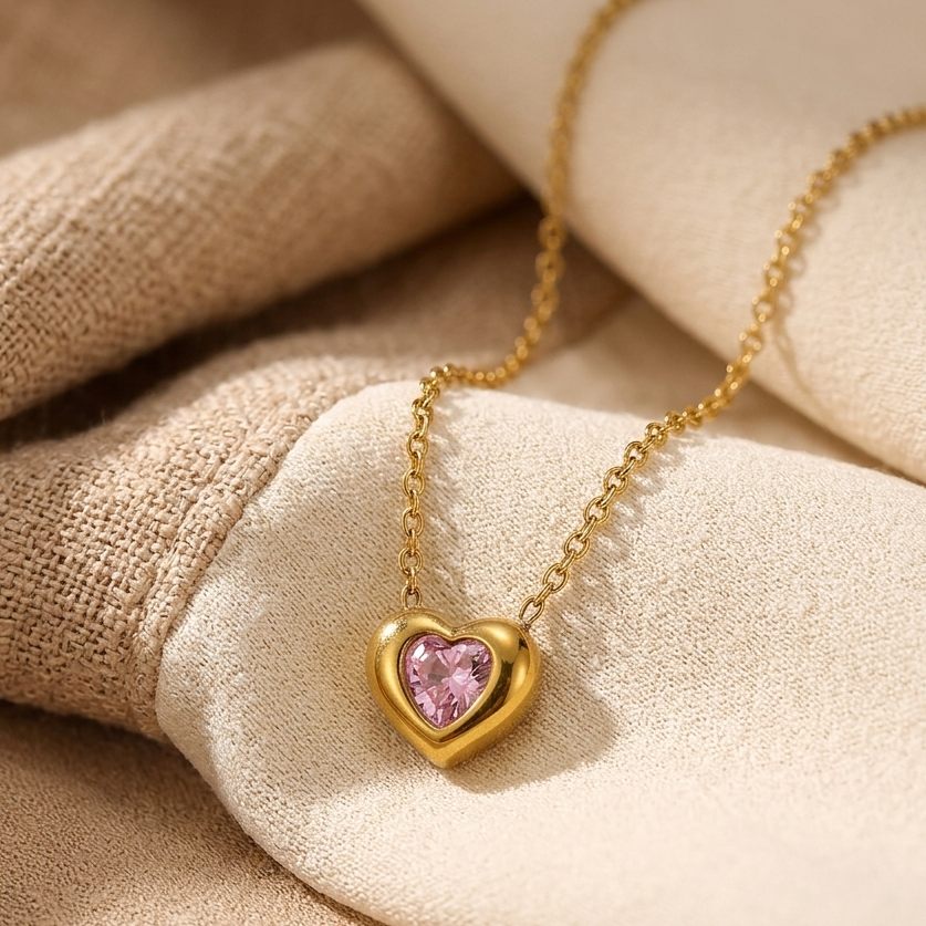 18k Gold Plated Blush Heart Necklace For Womens - Gift for Girls & Women | Waterproof & Anti-Tarnish Demifine Jewellery, Stylish and Trendy Necklace for Ladies || Rakhi Gift for Sister