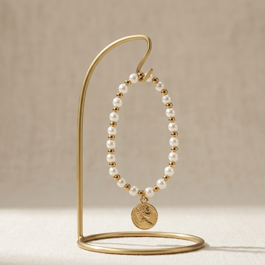 Vintage Empress Coin Pearl Bracelet | Elegant Stretch Beaded Bracelet for Women