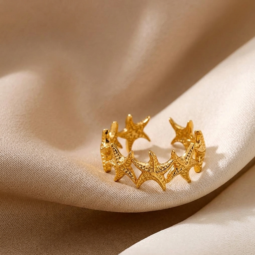 Antitarnish Stylish Starfish Open Ring 18K Gold Plated || Rakhi Gift for Sister