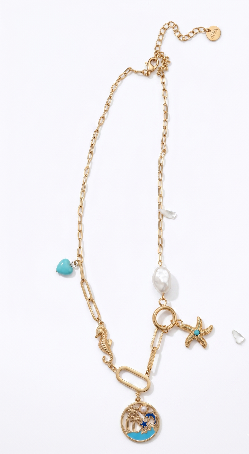 Ocean Charm Anti-Tarnish Necklace – 18k Gold Plated Waterproof Seahorse & Starfish Pendant