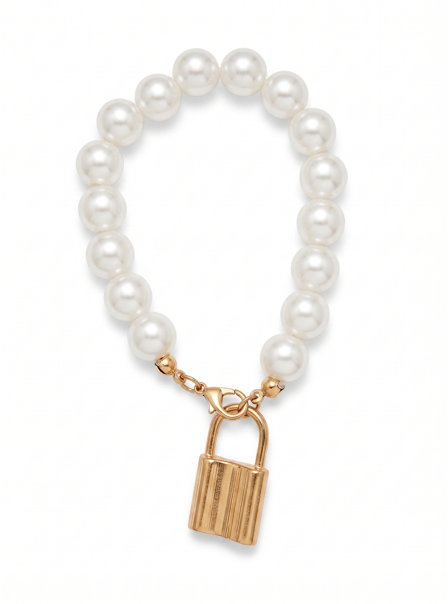 Parisian Gold Padlock Pearl Bracelet | Elegant Beaded Stretch Bracelet