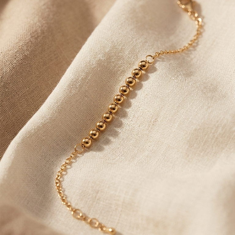 Gold Bead Bar Chain Bracelet – 18K Gold Plated Minimalist Jewelry