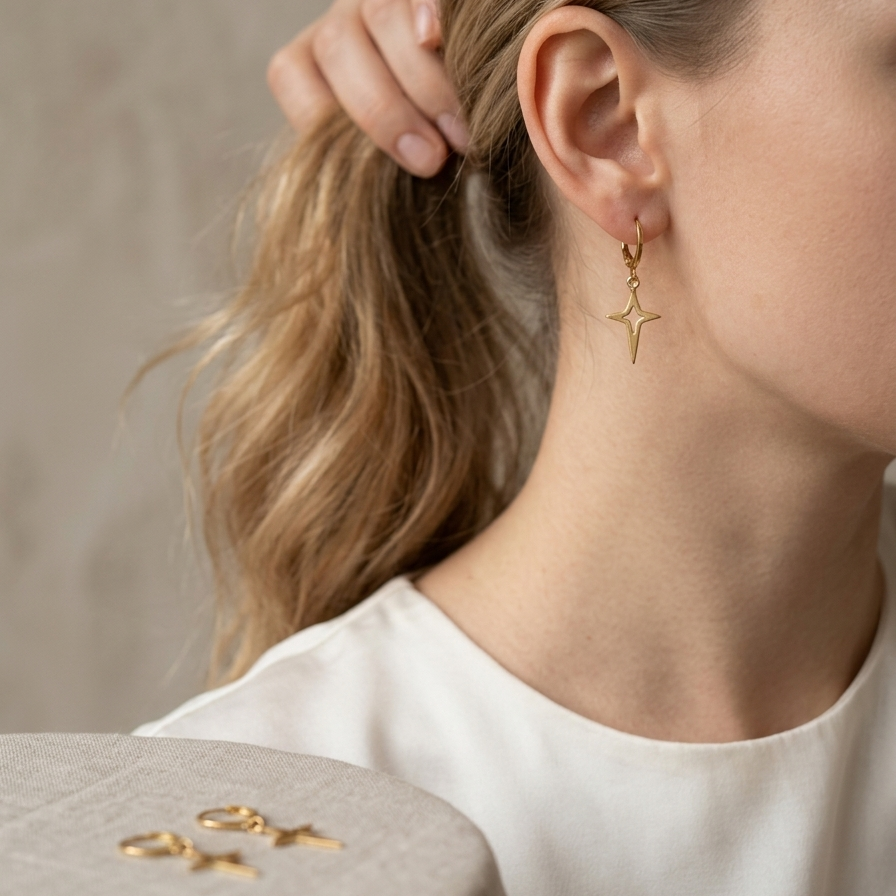 Hollow North Star Huggie Earrings | Celestial Dangle Earrings