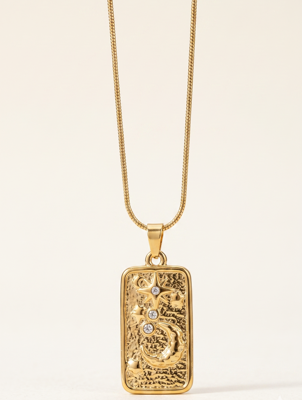 Celestial Tarot Card Anti-Tarnish Necklace – Gold Moon & Stars Medallion