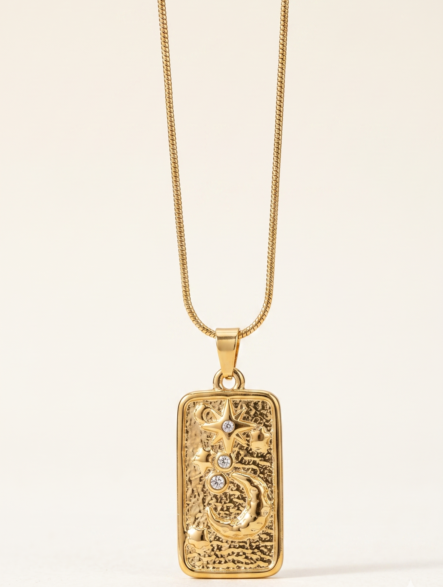 Celestial Tarot Card Anti-Tarnish Necklace – Gold Moon & Stars Medallion
