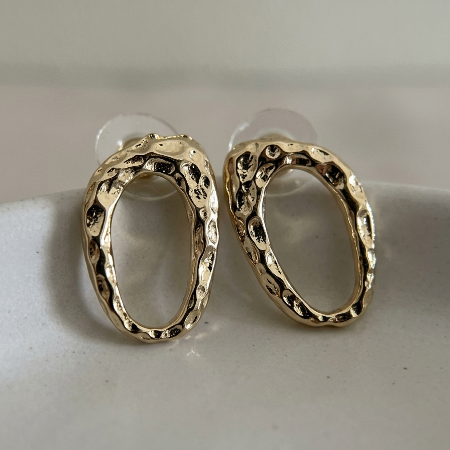 The Lyra Hammered Rose Studs – Handcrafted Rose Gold Finished Brass Earrings