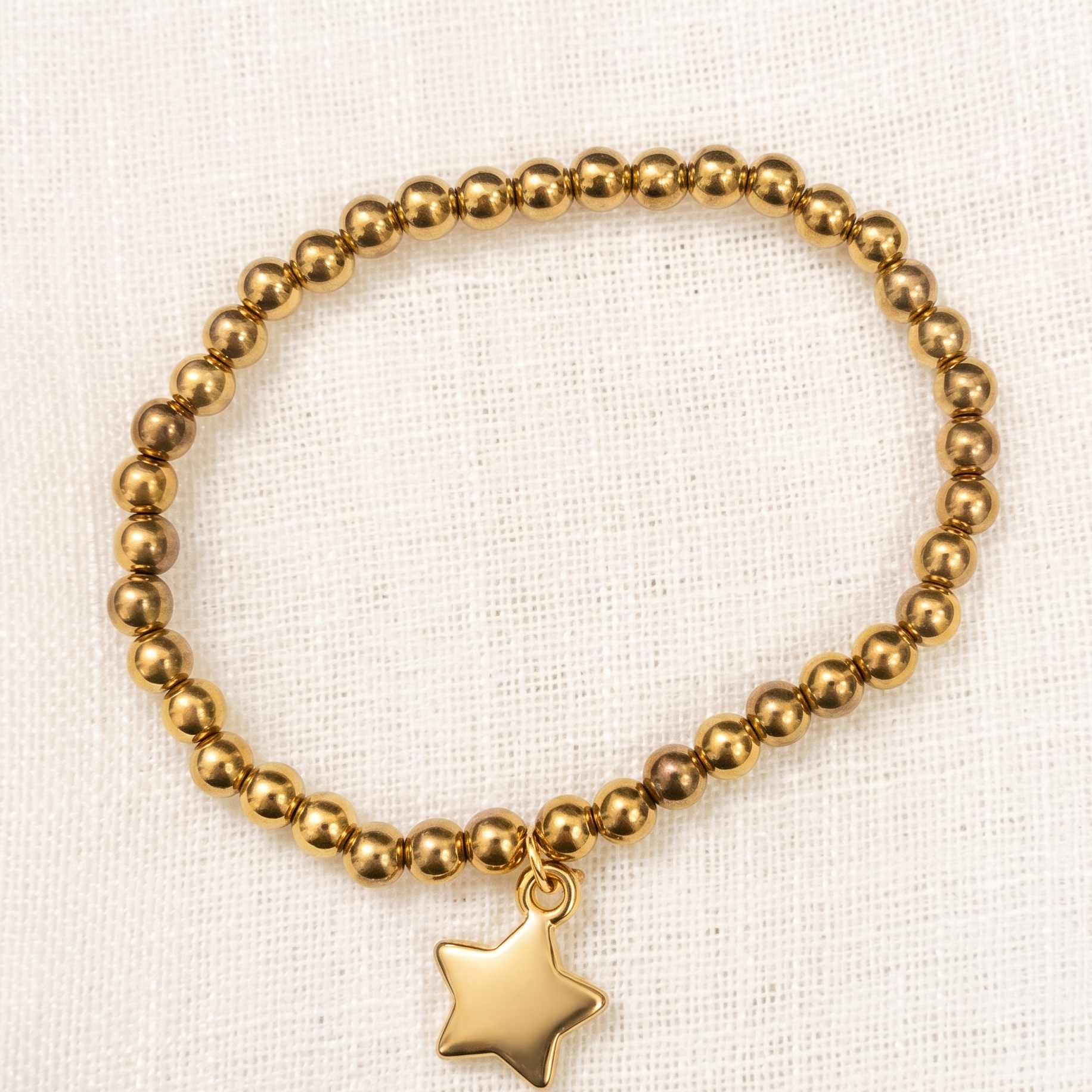 Celestial Star Gold Beaded Bracelet | Minimalist High-Shine Stretch Jewelry