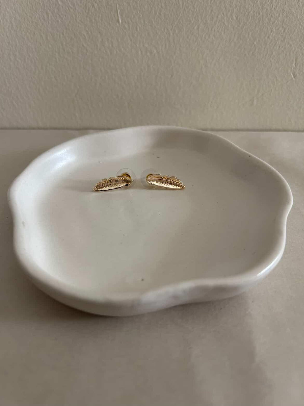 The Pluma Leaf Studs – Champagne Gold Finished Brass Earrings