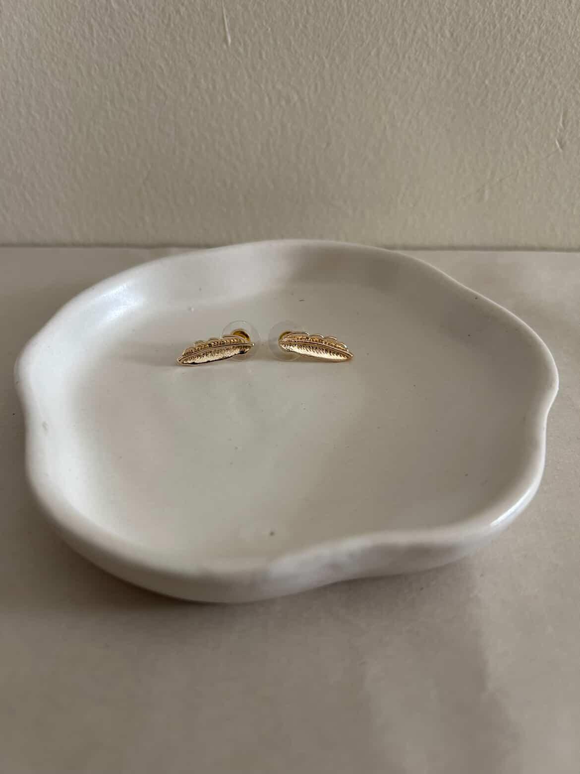 The Pluma Leaf Studs – Champagne Gold Finished Brass Earrings