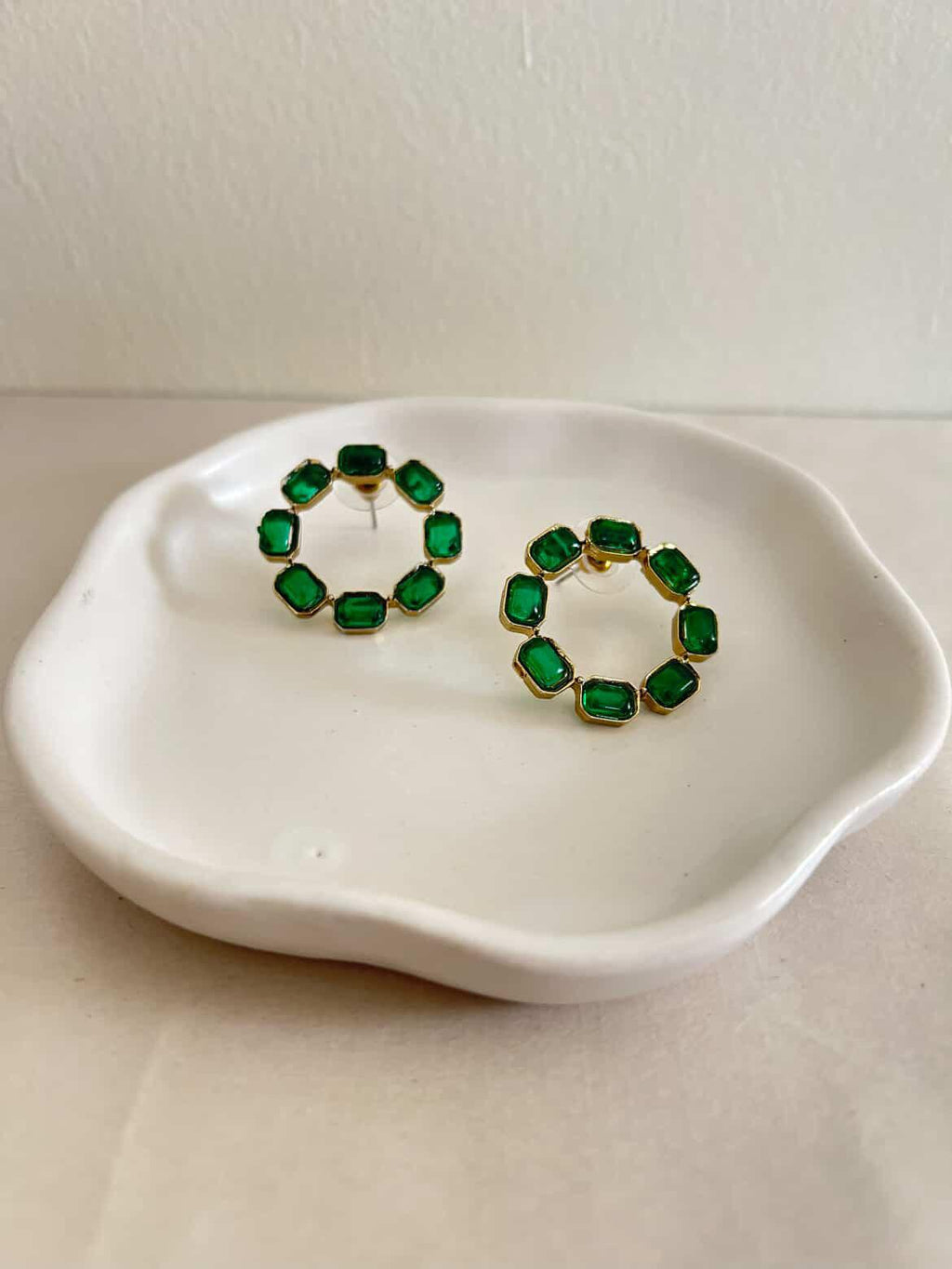 The Emerald Eternity Halo Studs – 18K Gold Plated Anti-Tarnish Earrings