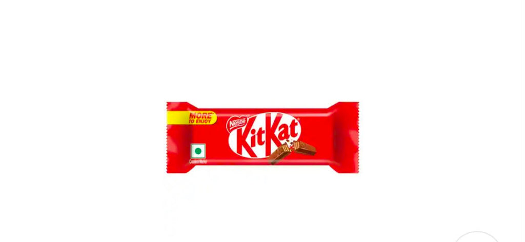 A single KitKat chocolate bar in its red wrapper, shown horizontally against a plain white background.