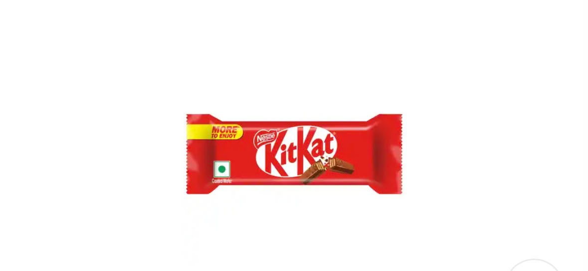 A single KitKat chocolate bar in its red wrapper, shown horizontally against a plain white background.